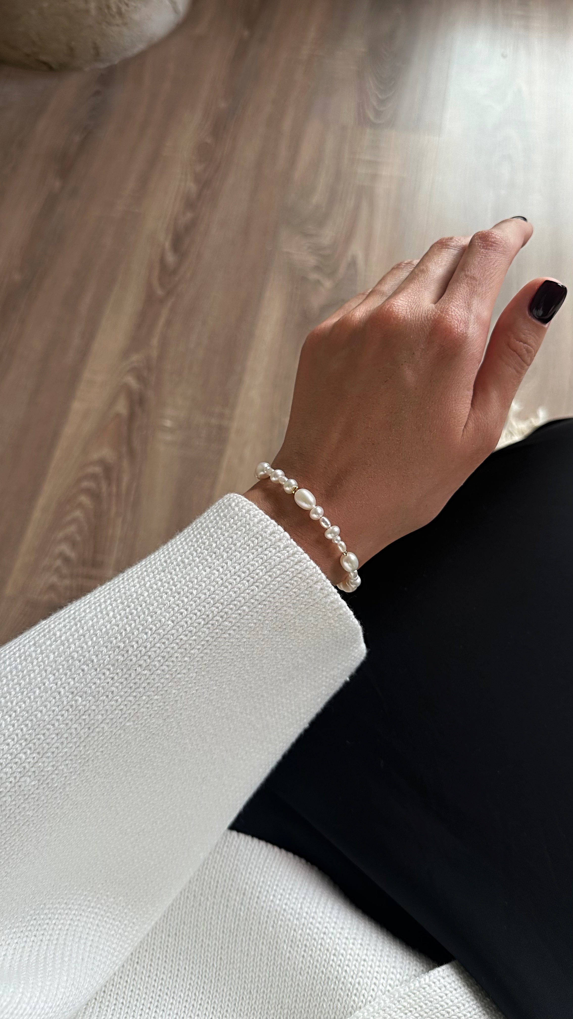 Handcrafted natural pearl bracelet with carefully selected classic freshwater pearls and delicate luster — timeless accessory featuring gold-plated brass hardware and durable stainless steel base, adding refined beauty to everyday and special occasion outfits.