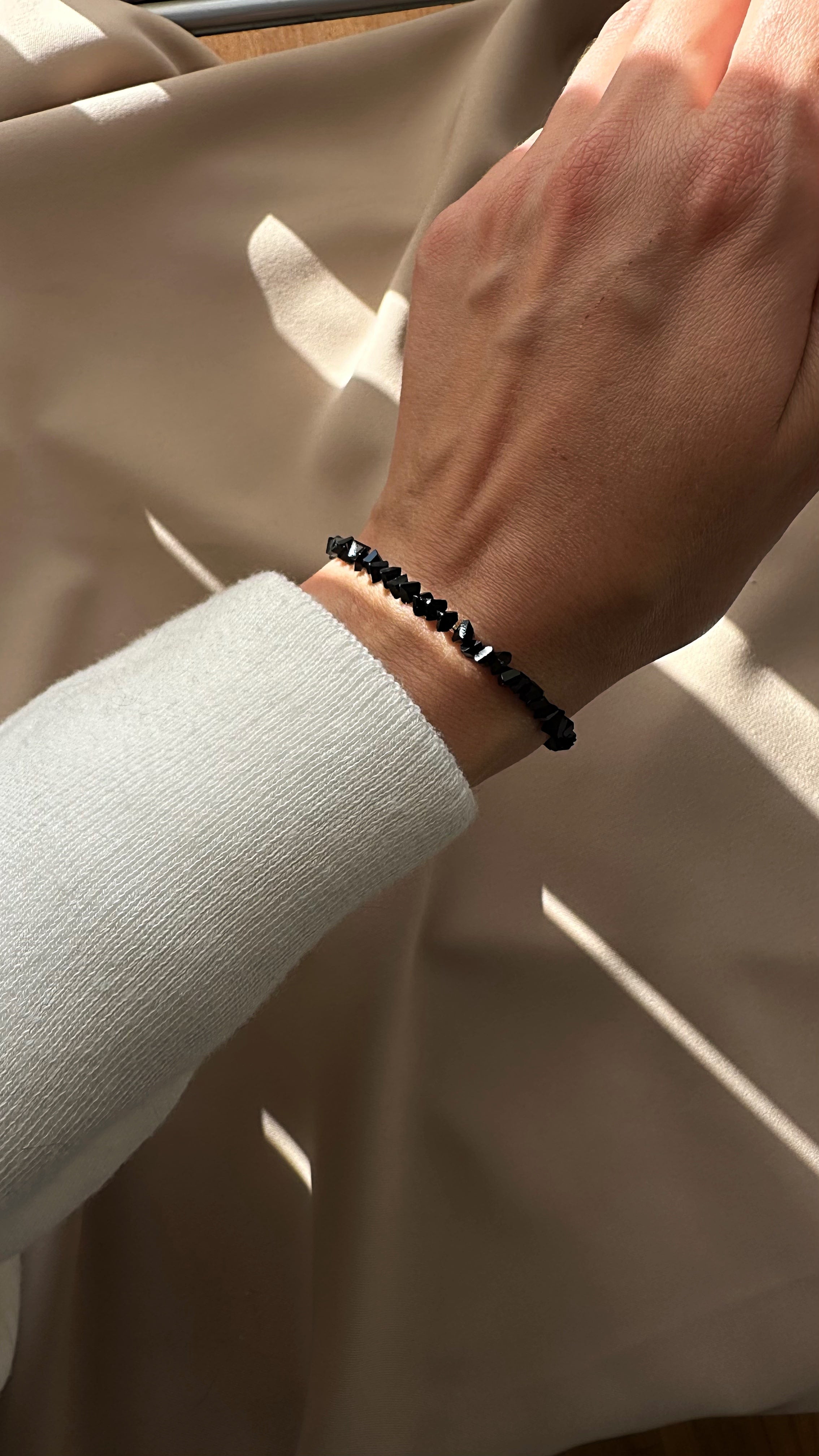 Faceted black crystal bracelet with gold plated stainless steel hardware – handmade jewelry by Lamari