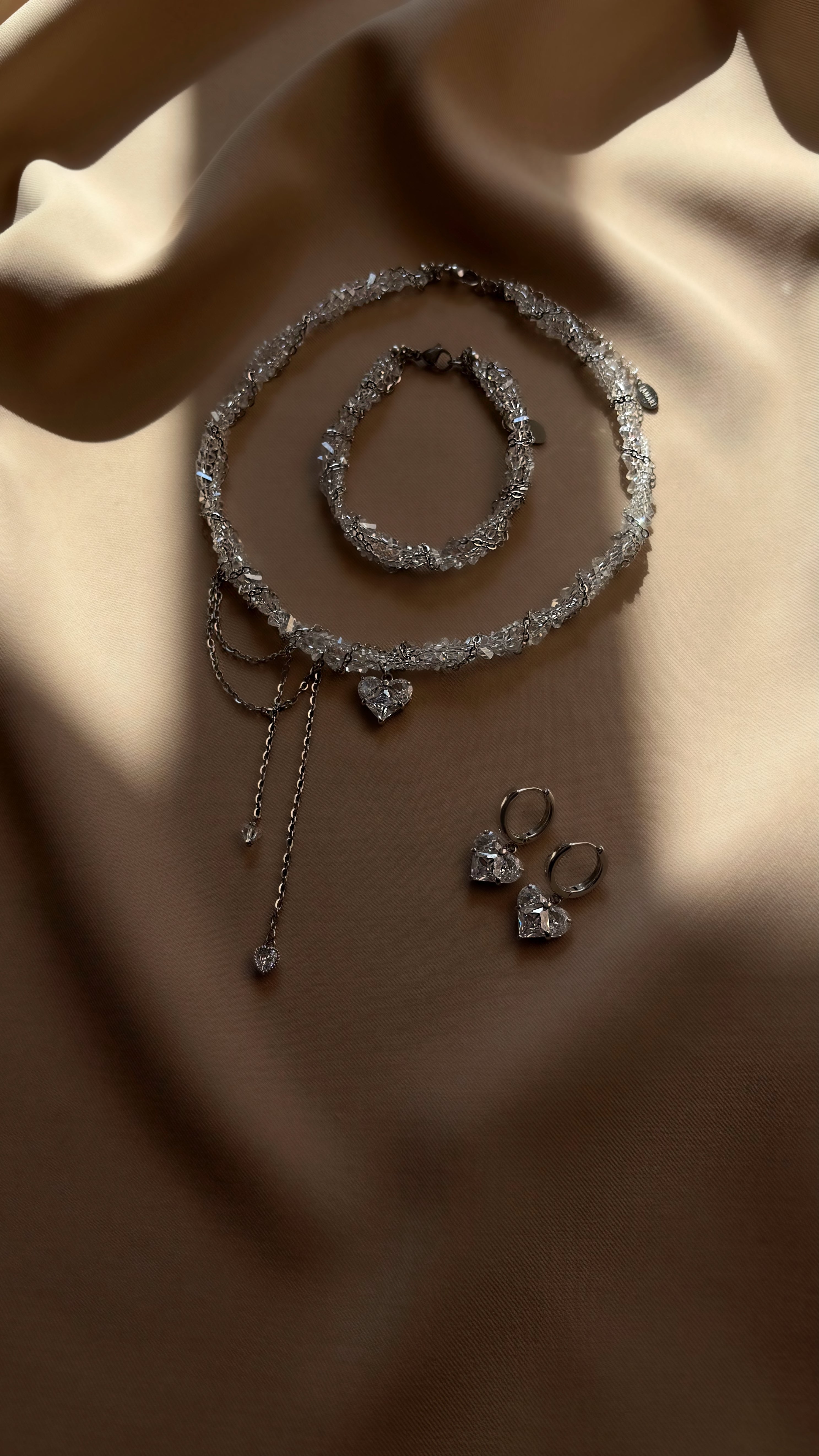 White Crystal Beaded Bracelet – Minimalist Silver Chain Jewelry for Her